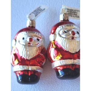 Vintage Pier 1 Set Glass Santa Claus Christmas Ornament Czech Rep Mouth Blown